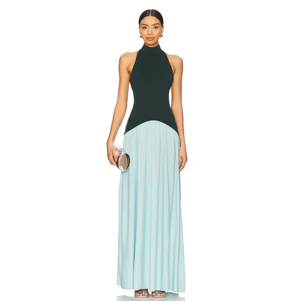 Solid & Striped Soglio Halter Dress in Evergreen & Sky Size Medium